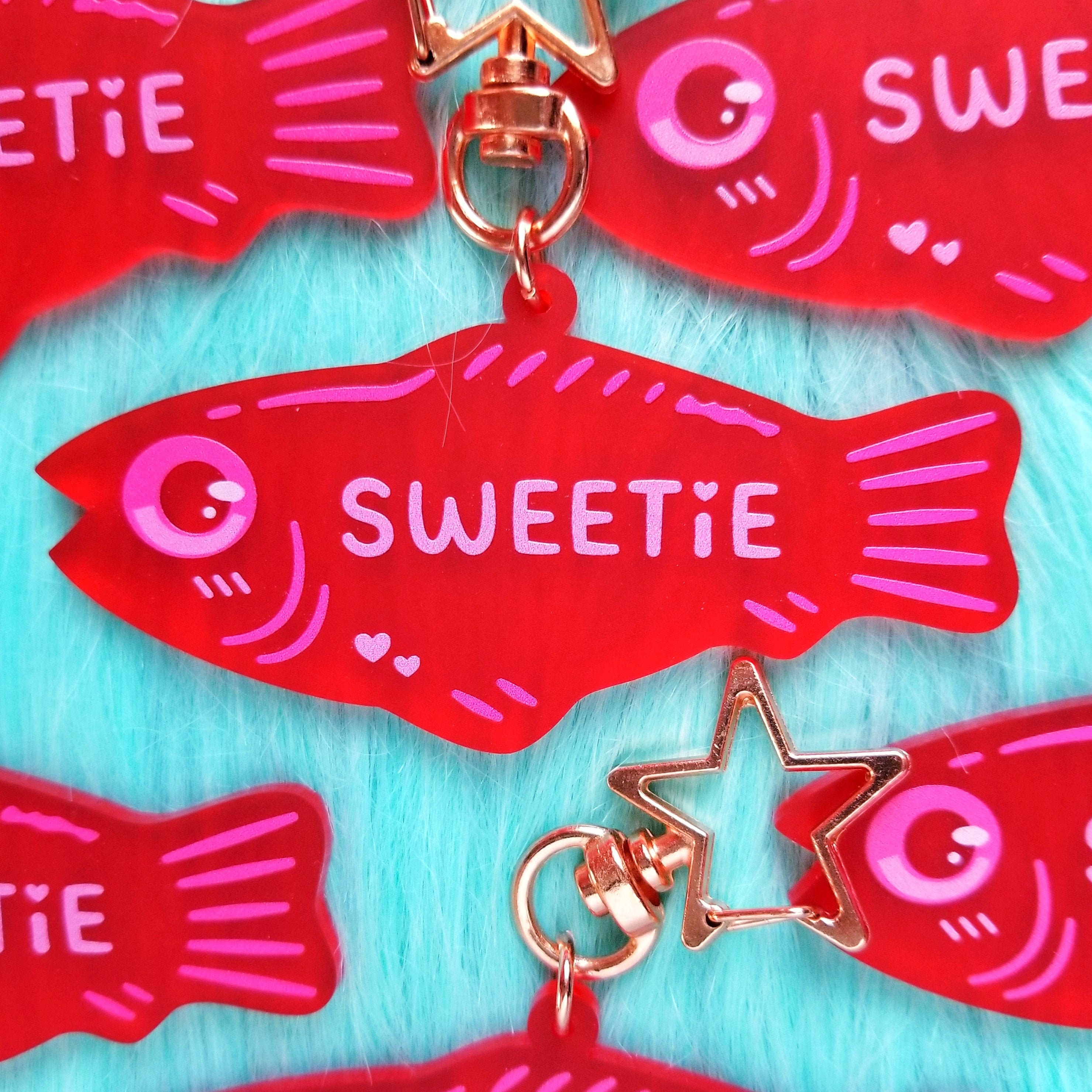 Sweetie Fish Keychain | 3 in Single-Sided Kawaii Charm | Frosted Red …