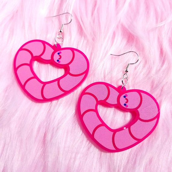 Heart Worm Earrings Acrylic Worm Earring Set Cute Hypo-allergenic