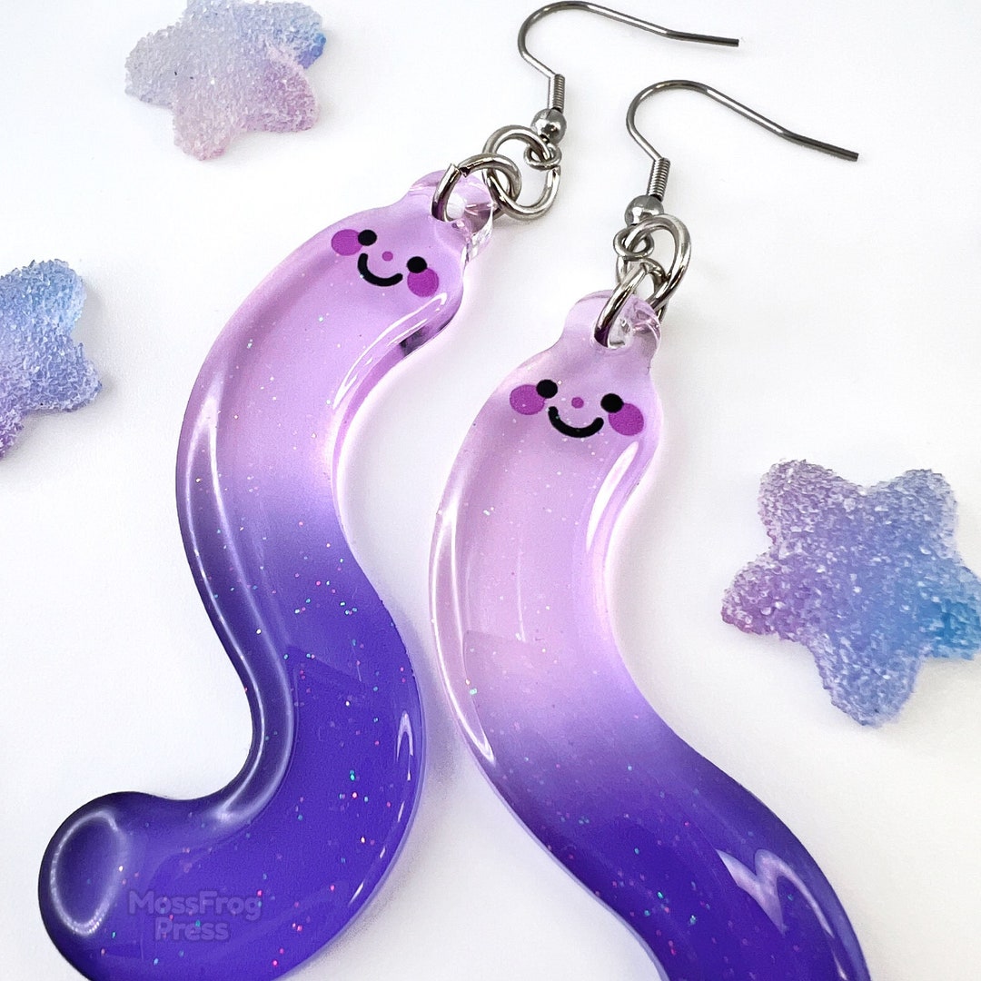 Purple Gummy Worm Earrings Acrylic Worm Earring Set Cute Etsy