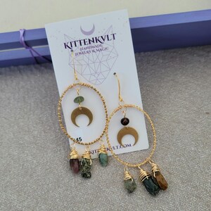 Celestial Ocean Jasper Moon Earrings, Earthy Moon Fairy Ocean Witch Crystal Earrings