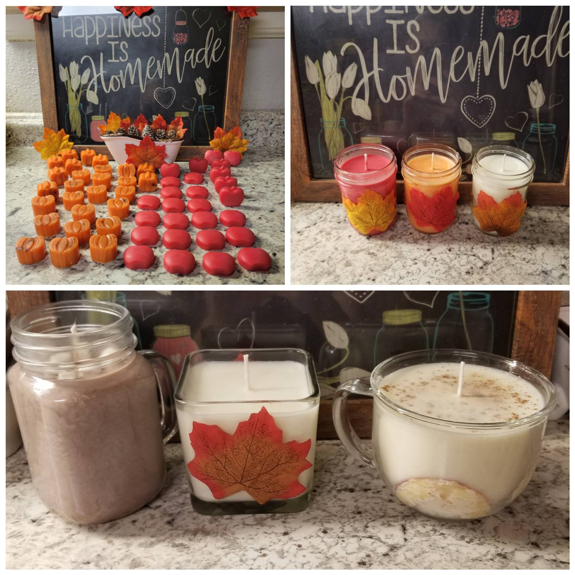 Fall holiday soy wax candles and beeswax and soy wax melts