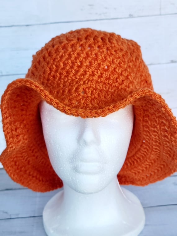 Orange Crocheted Bucket Hat - Etsy 