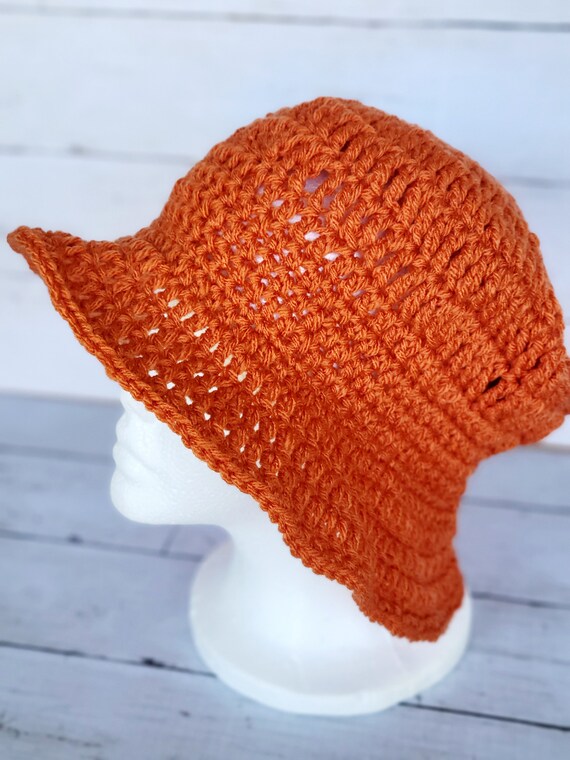 Orange Crocheted Bucket Hat - Etsy 