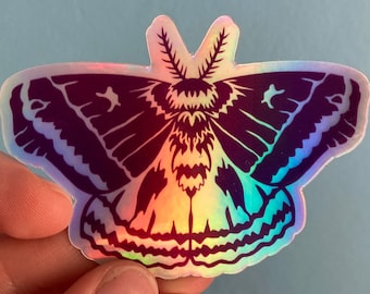 Holographic Moth Sticker: Purple Rainbow Decal