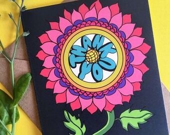 Thank You Sunflower Greeting Card, Hand Illustrated