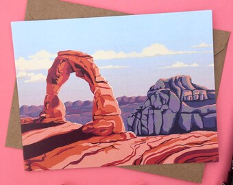 Delicate Arch Greeting Card: Arches National Park Illustrated Blank Card
