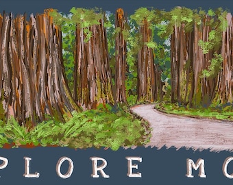 Painterly Redwood Forest Sticker – 2” x 4” Matte | Nature Lover Hiking Vinyl Sticker