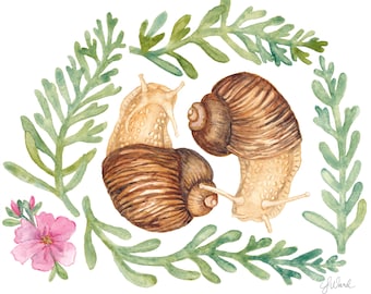 Garden Snails Watercolor Art Print