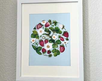 Cirlce of Strawberries 8x10 inch watercolor art print