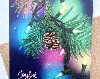 Redwood Tree Holiday/Christmas Illustrated Greeting Card-Blank Inside