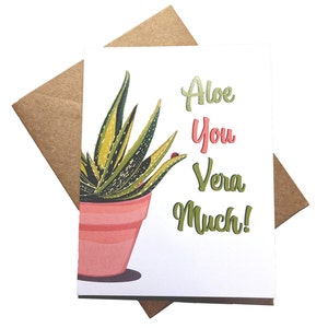 Aloe You Pun Cartão de felicitações ilustrado com planta de Aloe Vera e joaninha
