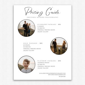 Photography PSD FILE Pricing Guide- Circles , price sheet, product price sheet
