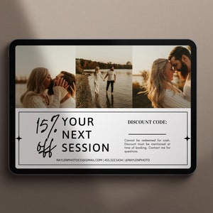 Fotografiesessie kortingscode CANVA-sjabloon - sessiekorting - fotografiesessie couponkaart 5x7- Sjabloon 4