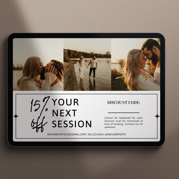 Photography session discount code CANVA template - session discount - photography session coupon card 5x7- Template 4