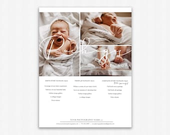 Photography Newborn Packages Template- PHOTOSHOP- Newborn Pricing Sheet, Fresh 48 Pricing Packages Template- Elegant