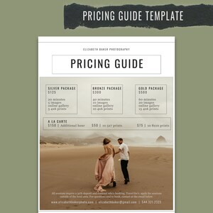 Photography Pricing Guide - PSD file- Price Sheet- simple elegant modern packages template newspaper guide a la carte photography package