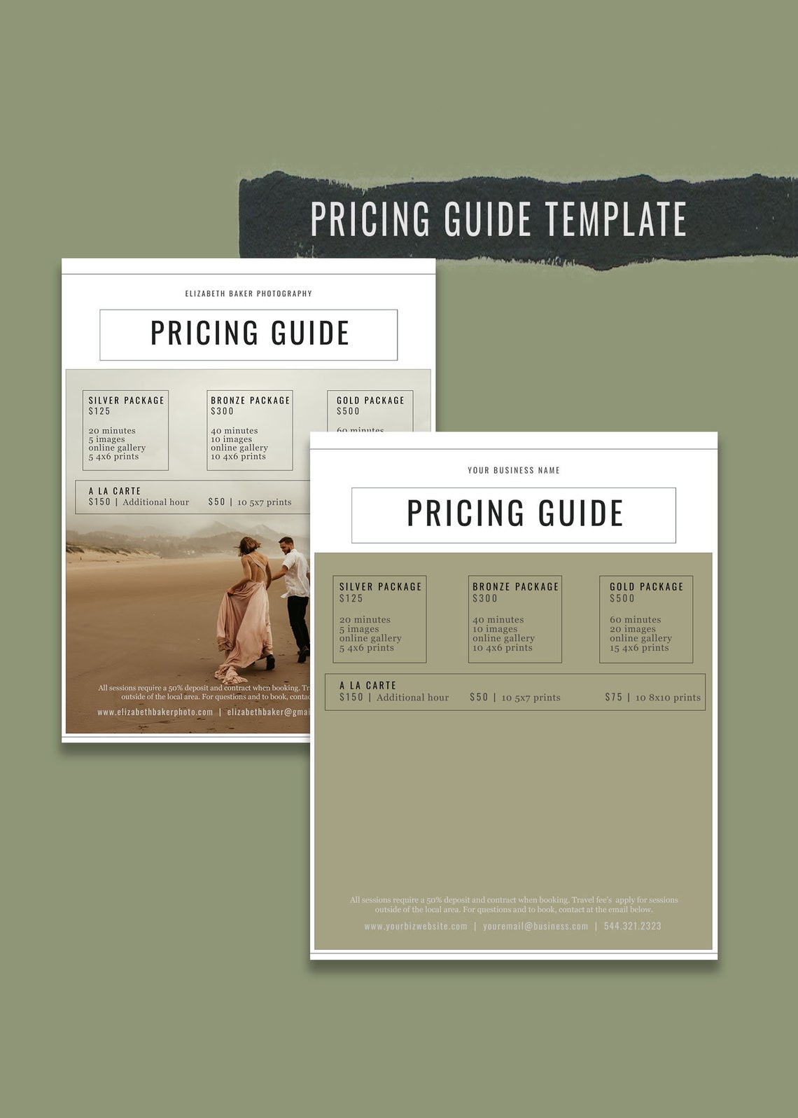 Photography Pricing Guide - PSD File- Price Sheet- Simple Elegant ...