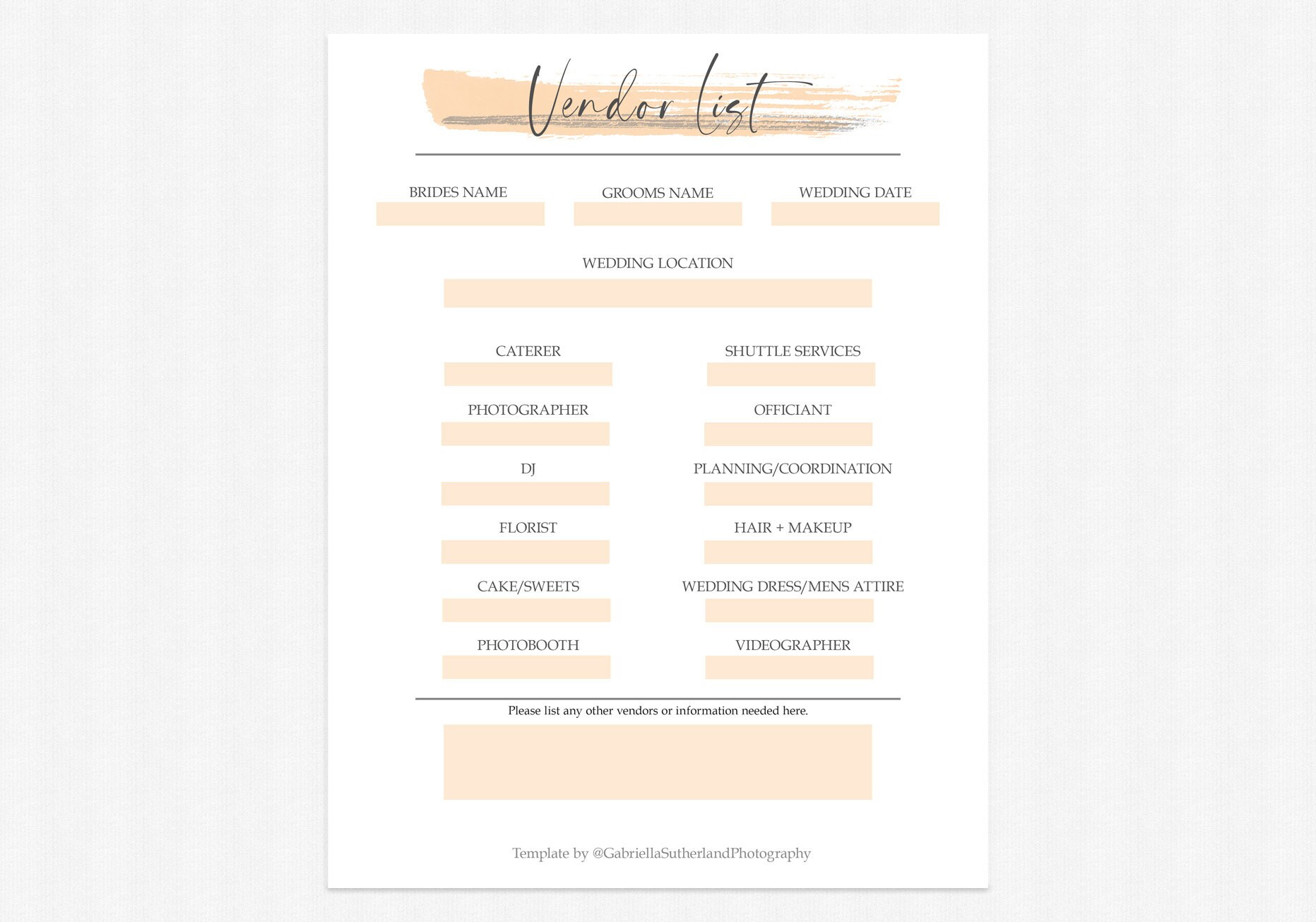 Wedding Vendor Notes.pdf Wedding Planning Sheet, Wedding Vendor Print Out, Vendor List for ...