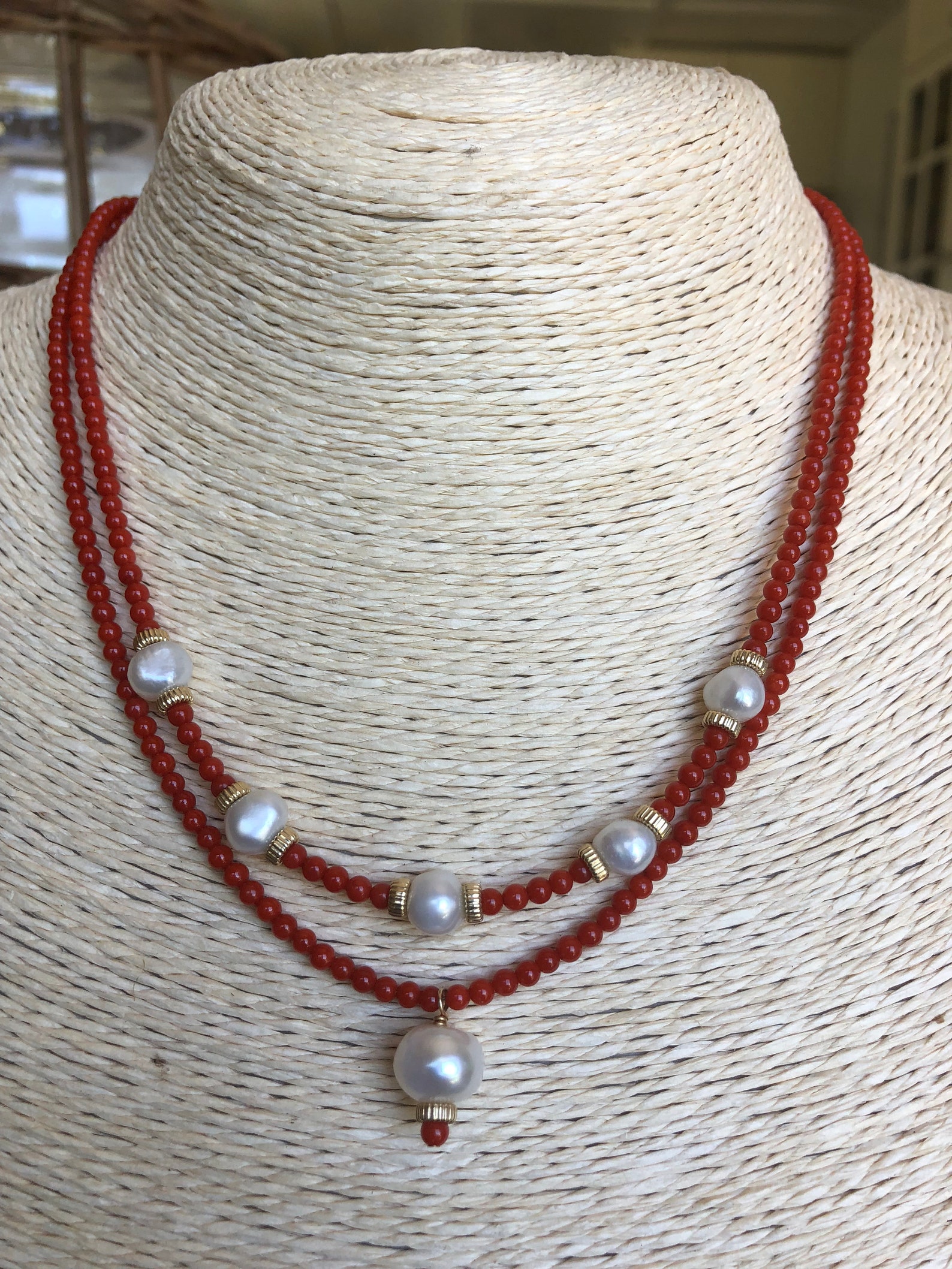 Coral and Pearl Necklace Etsy