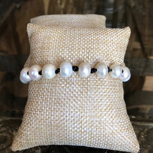Pearl, Leather and Gold Bracelet