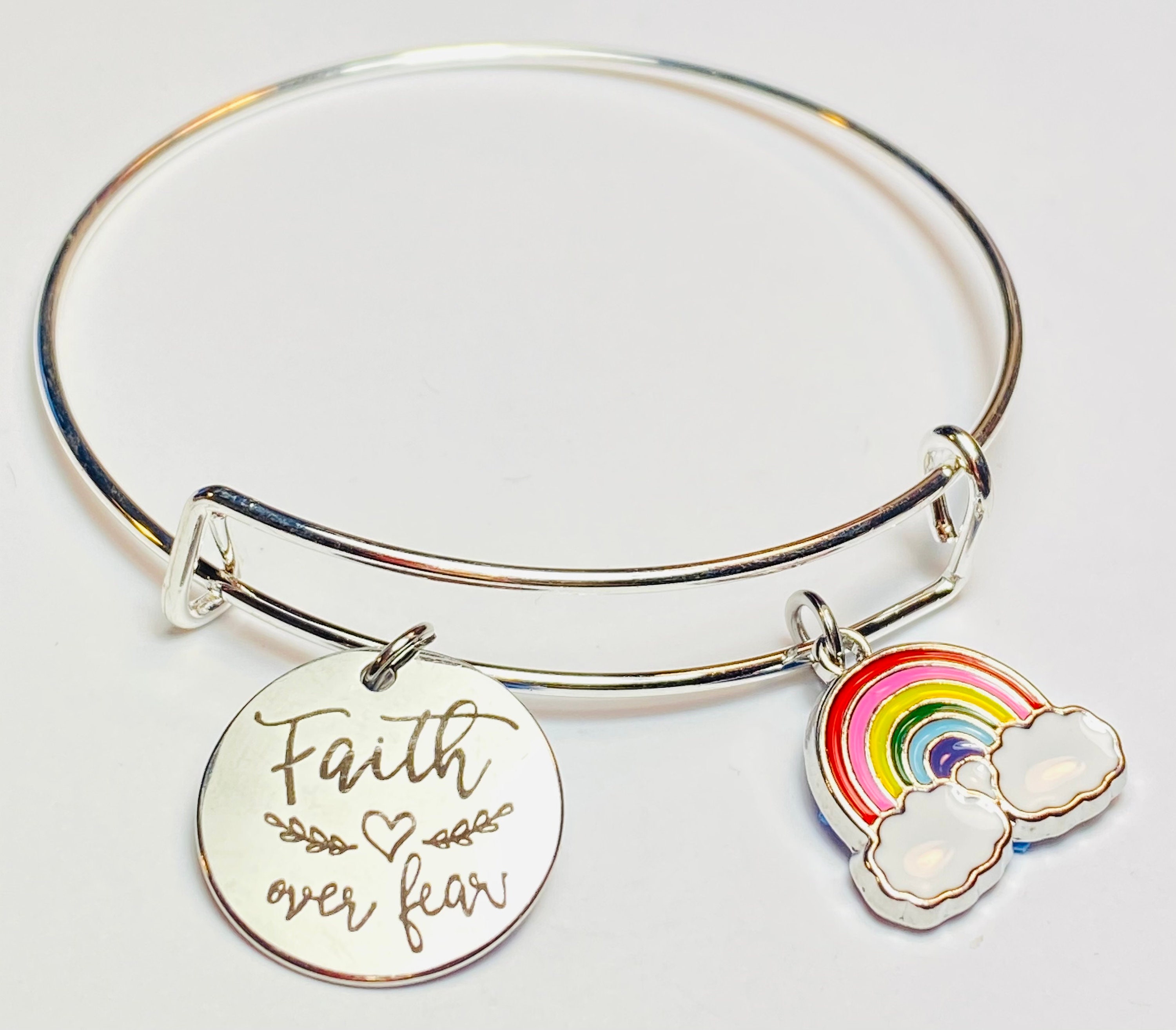 Bracelet Faith Over Fear Faith Over Fear Charm Bangle Etsy