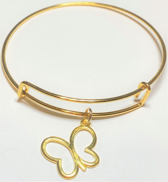 Butterfly Bracelet Butterfly Charm Bangle Butterfly Charm Etsy