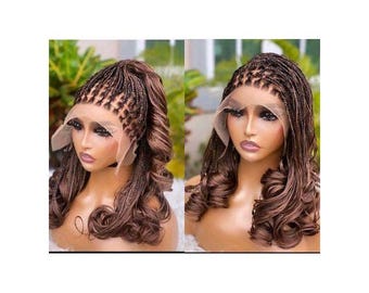 Brown Braided frontal Wig With French Curls, effortless and versatile braids.