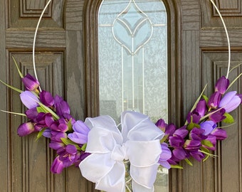 Minimalist Wreath for Front Door, Easter Wreath for Front Door, Hoop Wreath for Front Door, Tulip Hoop Wreath