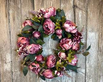 Peony Wreath for Front Door, Spring Peony Wreath, Year Round Wreath, Peonies Wreath for Front Door