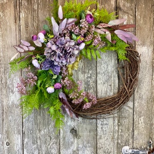 Spring Hydrangea Wreath for Front Door, Spring Wreath for Front Door Hydrangea, Purple Spring Wreath