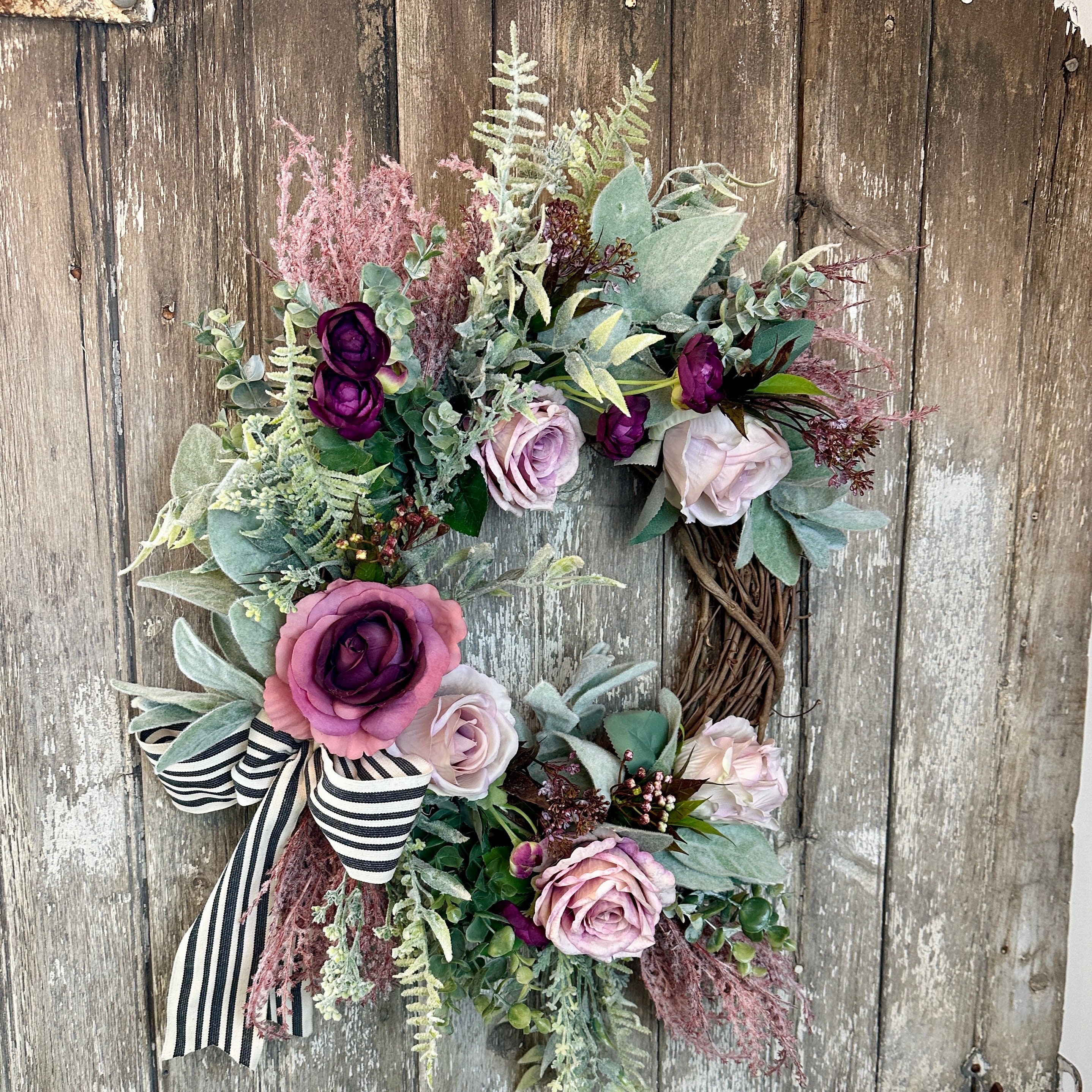 Lavender Rose Farmhouse Wreath: Lambs Ear & Eucalyptus - Etsy