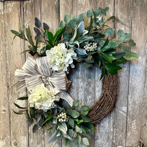 Spring hydrangea wreath,Spring Farmhouse Wreath, Ivory hydrangea wreath, Spring rustic wreath, image 2