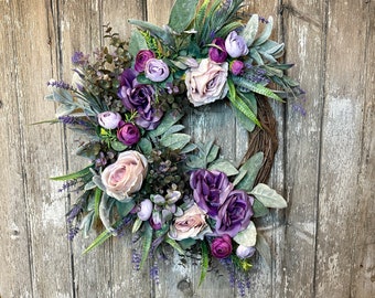 Lavender Spring Wreath, Spring Summer Wreath, Farmhouse Wreath
