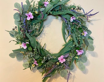 Greenery Wreath for Front Door, Eucalyptus Lavender Wreath, Spring Wreath for Front Door