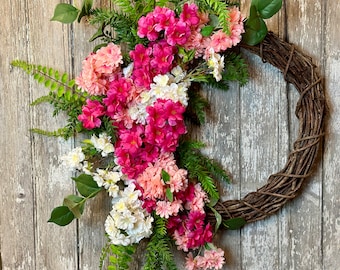 Spring Pink Cherry Blossom Wreath for Front Door, Pink Spring Wreath for Front Door, Blossoming Cherry Trees, Spring Blossom Wreath