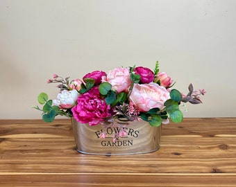 Modern Fuschia Pink Peony Arrangement, Ranunculus and Peony Arrangement, Spring Flower Arrangement