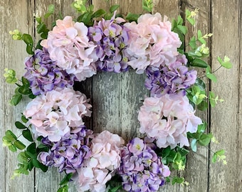 Spring Wreath for Front Door Hydrangea, Hydrangea Summer Wreath for Front Door, Purple Spring Wreath, Easter Wreath for Front Door