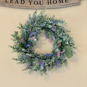 Faux Lavender Wreath, Eucalyptus Lavender Wreath,Faux Lavender Wreath For Front Door, Eucalyptus Farmhouse Wreath, Greenery Wreath