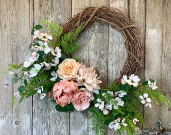 Peony Wreath for Front Door, Dahlia Wreath, Spring Wreath, Summer Wreath, Spring Wreath for Front Door Peony, Mother's Day Wreath