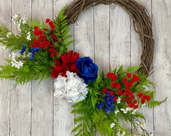 Patriotic Wreath for Front Door, Fourth of July Wreath