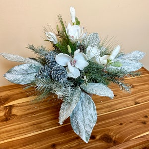 Christmas Magnolia Flower Arrangement, White Christmas Flower Arrangement image 5