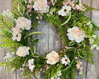 Floral Spring Wreath for Front Door, Colorful Front Door Wreath, Large Spring Wreath