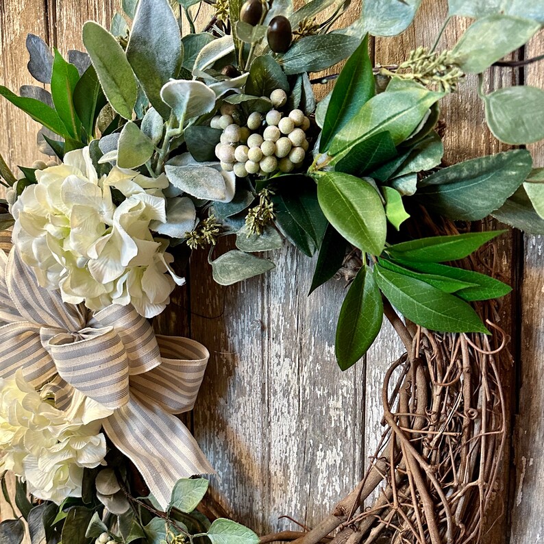 Spring hydrangea wreath,Spring Farmhouse Wreath, Ivory hydrangea wreath, Spring rustic wreath, image 7