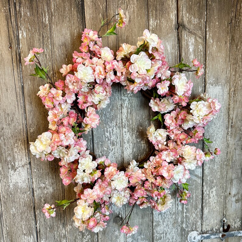 Spring Pink Cherry Blossom Wreath for Front Door, Pink Spring Wreath for Front Door image 2