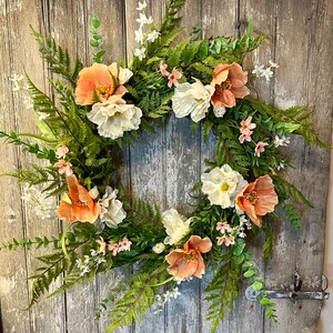 Peach Wreath, Spring Wreath for Front Door, Spring Eucalyptus Wreath, Peach Poppy Spring Wreath