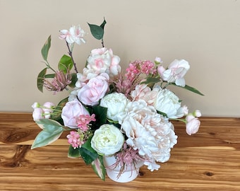 Spring Floral Arrangement: Blush Pink & Cream Faux Flowers
