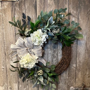 Spring hydrangea wreath,Spring Farmhouse Wreath, Ivory hydrangea wreath, Spring rustic wreath, image 8