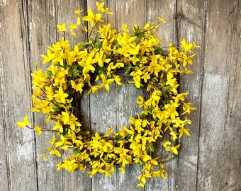 Spring Forsythia Wreath for front door, Yellow Spring Wreath