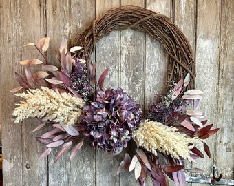 Purple Fall Wreath, Fall Hydrangea Wreath