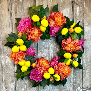 Peony Wreath, Lemon Wreath, Bright Summer Wreath, Citrus Wreath image 4